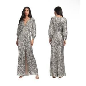 Sachin + Babi Size 2 NWD Sequin Gabby Glitter Long Sleeve V Neck Gown NWT Flaw